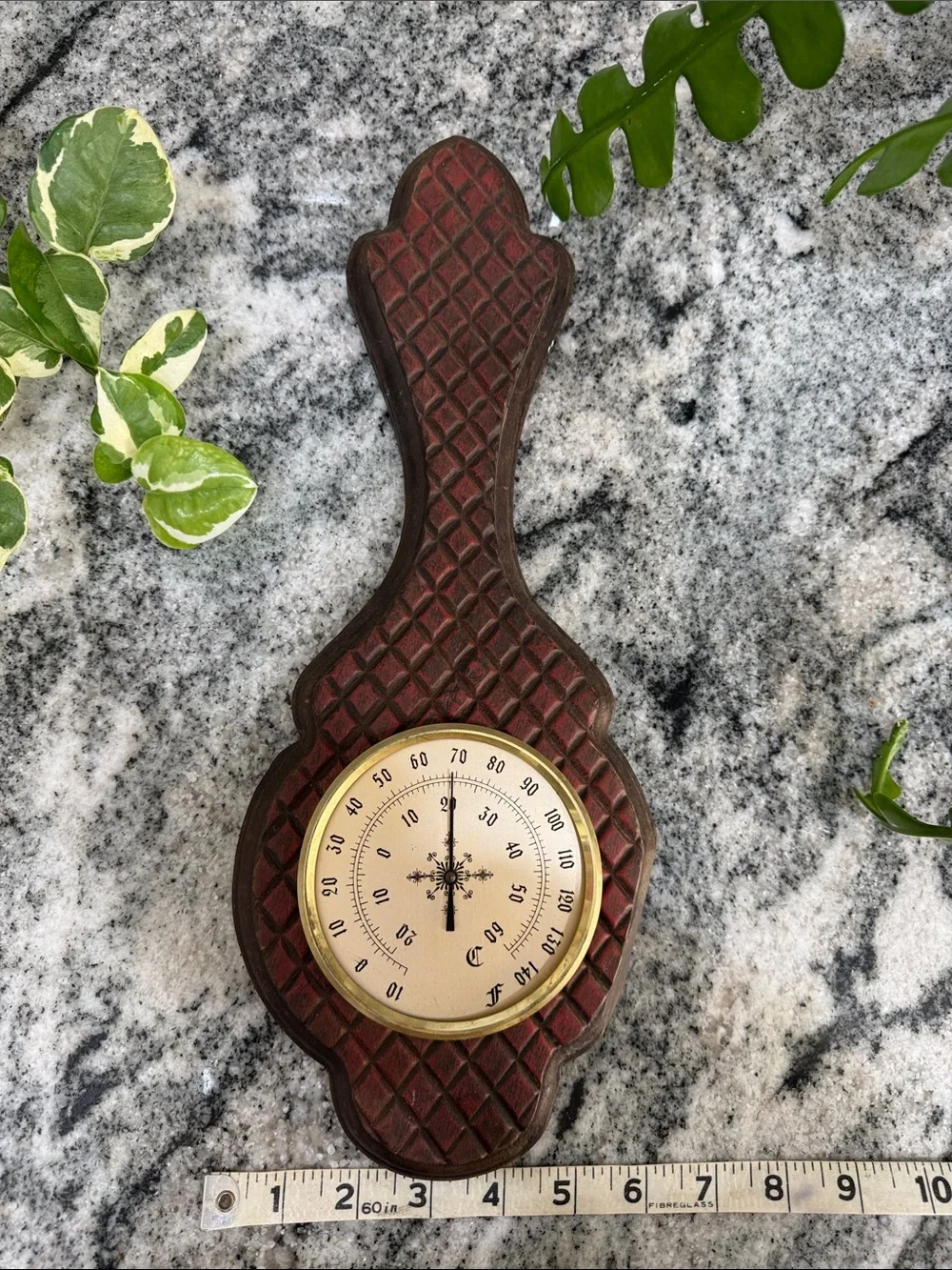 Vintage Mid-Century Faux-Carved Wood Wall Weather Instrument 🌿